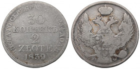 Poland under Russia, Nicholas I, 30 kopecks=2 zloty 1839