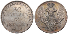 Poland under Russia, Nicholas I, 30 kopecks=2 zloty 1840