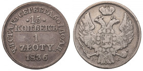 Poland under Russia, Nicholas I, 15 kopecks=1 zloty 1836 MW