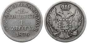 Poland under Russia, Nicholas I, 15 kopecks=1 zloty 1836 MW