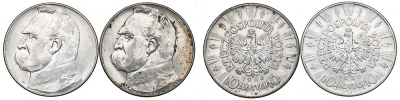 II RP, Zestaw 10 złotych 1936 Piłsudski Ładne egzemplarze. Waga łączną 43,98 g....