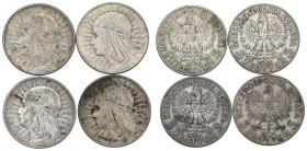 II RP, zestaw 5 złotych 1932-33 Głowa kobiety