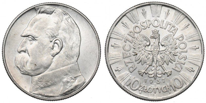 II Republic of Poland, 10 zloty 1937 Pilsudski Egzemplarz o ładnie zachowanych d...