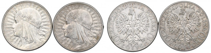 II RP, Zestaw 10 złotych 1932-33 Głowa kobiety Ładne egzemplarze o przyzwoicie z...