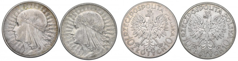 II RP, Zestaw 10 złotych 1932-33 Głowa kobiety Obiegowe przykłady dwóch rocznikó...