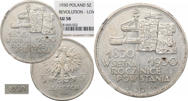 II Republic of Poland, 5 zloty 1930 - NGC AU Details Dużej rzadkości, do niedawn...