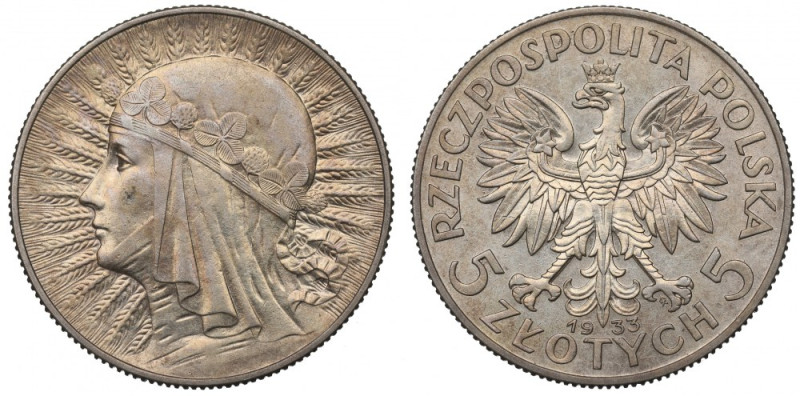 II Republic of Poland, 5 zloty 1933 Polonia Bardzo ładna prezencja. Połysk. Awer...