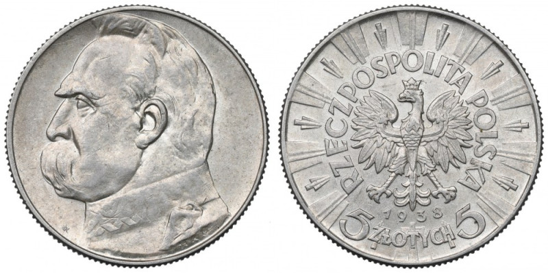 II Republic of Poland, 5 zloty 1938 Pilsudski Ładny egzemplarz o dobrze zachowan...