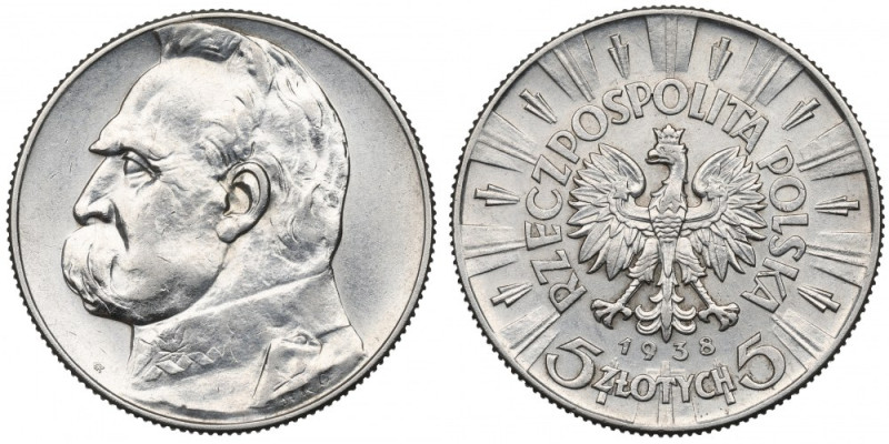 II Republic of Poland, 5 zloty 1938 Pilsudski Ładny egzemplarz o dobrze zachowan...