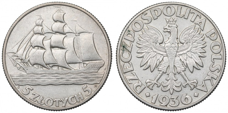 II Republic of Poland, 5 zloty 1936 Ship Obiegowy, w pełni czytelny egzemplarz. ...