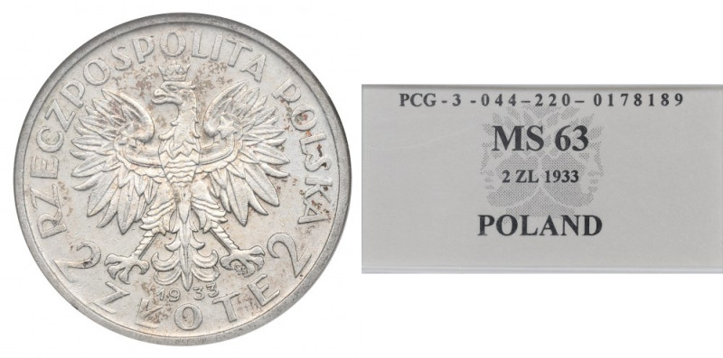 II Republic of Poland, 2 zloty 1933 Polonia Piękny egzemplarz. Pozycja rzadsza w...