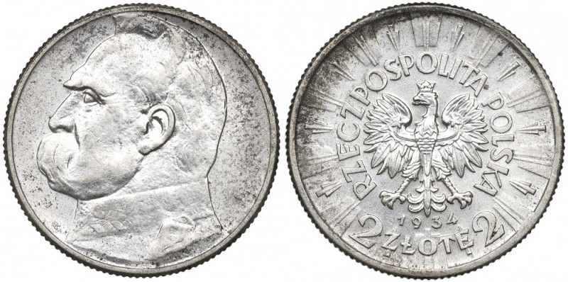 II Republic of Poland, 2 zloty 1934 Pilsudski Doskonały przykład 2-złotówki z wi...