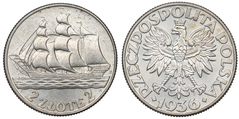 II Republic of Poland, 2 zlote 1936, Ship Doskonale zachowany połyskowy egzempla...