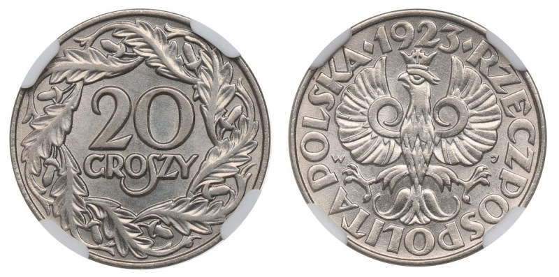 II Republic of Poland, 20 groschen 1923 - NGC MS65 Okazowa dwudziestogroszówka d...