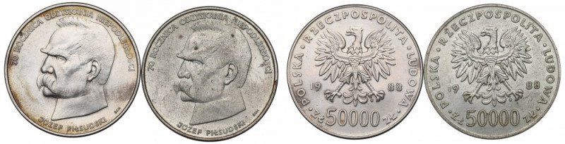 PRL, Zestaw 50.000 złotych 1988 Piłsudski Ładne egzemplarze.