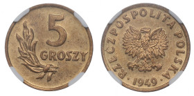 PRL, 5 groszy 1949 - próba mosiądz NGC MS64