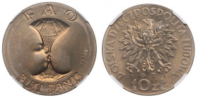 PRL, 10 złotych 1971 FAO - Próba CuNi NGC MS66