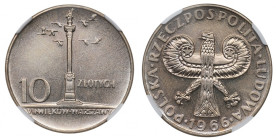 PRL, 10 złotych 1966 Mała kolumna - NGC MS64
