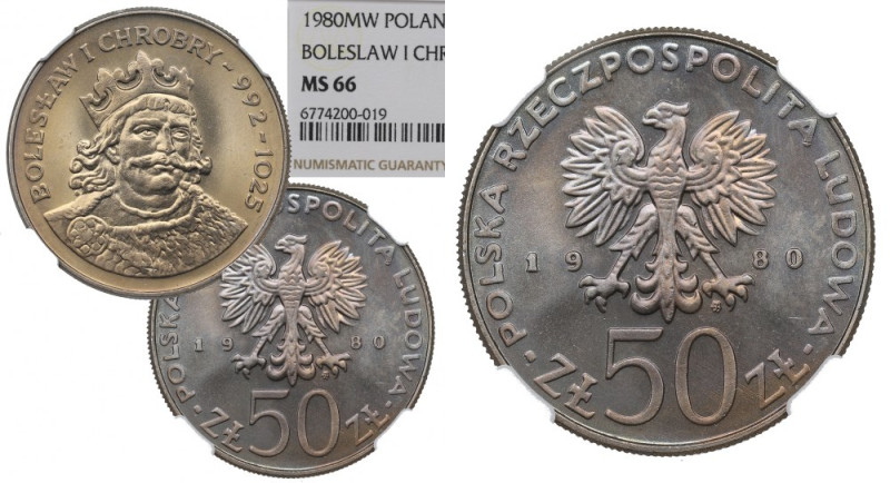 PRL, 50 złotych 1980 - NGC MS66 Wyśmienity, okazowy egzemplarz. Moneta doceniona...