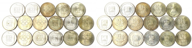 PRL, Zestaw 200 złotych 1974-76 (17 egz) Srebro, waga łączna 248 g.