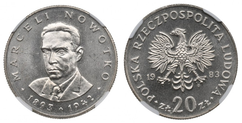 PRL, 20 złotych 1983 Nowotko - NGC MS63 Najrzadszy rocznik w pięknym stanie.&nbs...