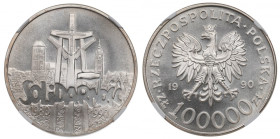 III RP, 100.000 złotych 1990 Solidarność typ A - NGC MS67