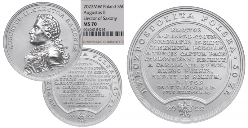 III RP, 50 zlotych, Treasures of Stanisław August NGC MS70 Okazowy egzemplarz do...