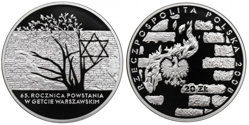 III RP, 20 złotych 2008 65 rocznica Powstania w Getcie Menniczy egzemplarz. 
Gr...