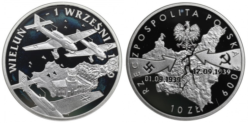 III RP, 10 złotych 2009 - Wieluń Menniczy egzemplarz. Plamka mennicza, zaczątki ...