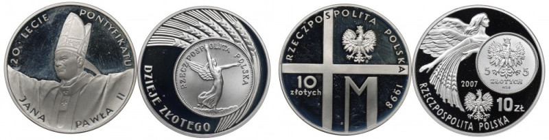 III RP, Zestaw 10 złotych 1998-2007 Odciski palców, skazy tła.