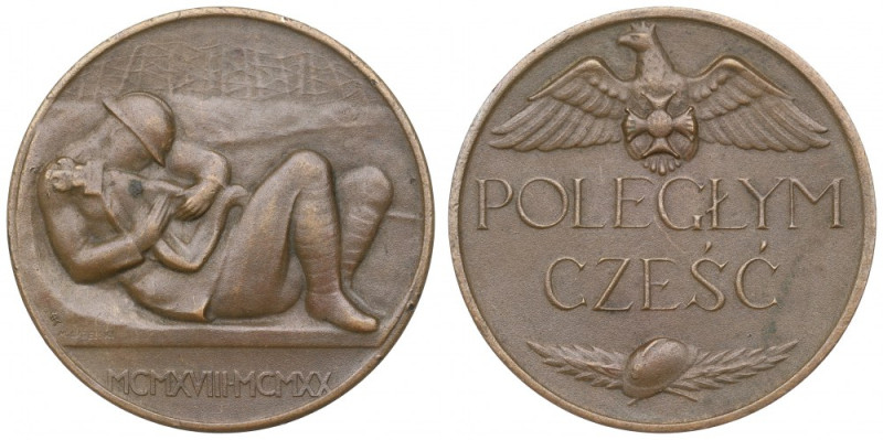 II RP, Medal Poległym Cześć 1920 Bardzo ładnie zachowany przykład lubianego meda...