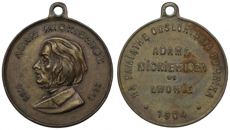 1904 Medal Odsłonięcie pomnika Mickiewicza we Lwowie Ładnie zachowany egzemplarz...