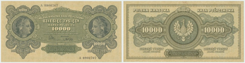 II RP, 10.000 marek 1922 A Banknot o pięknej prezencji wizualnej, z widocznym ce...