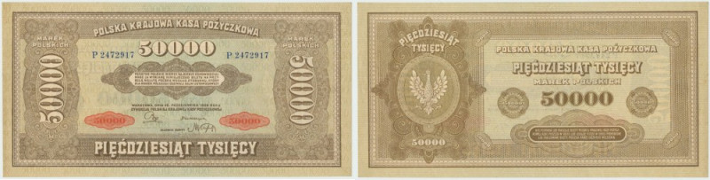 II RP, 50.000 marek polskich 1922 P Banknot w wizualnie dobrej kondycji, umiejęt...