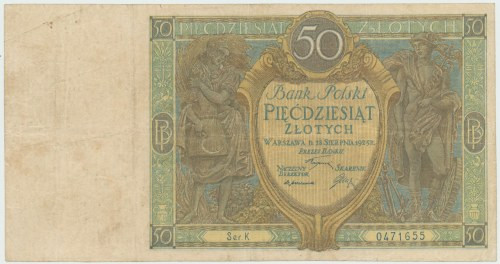 II RP, 50 złotych 1925 K Bardzo rzadki banknot w ponadprzeciętnym wizualnie stan...