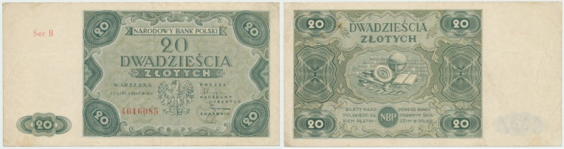 PRL, 20 złotych 1947 B Egzemplarz wizualnie w stanie bardzo dobrym z widocznym k...