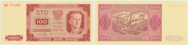 PRL, 100 złotych 1948 KR Egzemplarz w emisyjnym stanie zachowania, mała zagniotk...