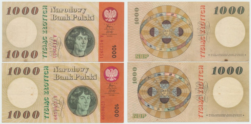 PRL, 1000 złotych 1965 Kopernik A i E - zestaw 2 egz. Rzadsze poszukiwane bankno...