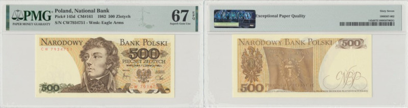 PRL, 500 złotych 1982 CW - PMG 67EPQ Wyśmienicie zachowany banknot, o idealnej, ...