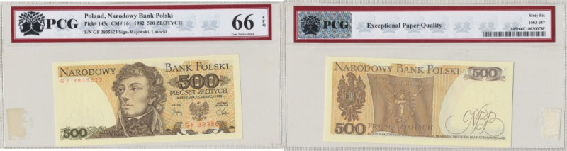 PRL, 500 złotych 1982 GF - PCG 66EPQ Wyśmienicie zachowany banknot, o idealnej, ...