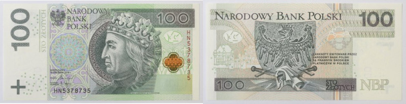 100 złotych 2018 HN - RADAR 5378735 ! Lubiany i chętnie włączany do zbiorów bank...