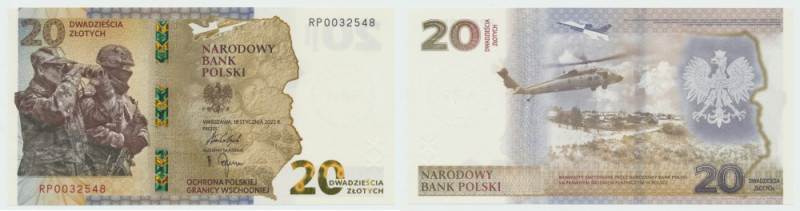 III RP, 20 złotych 2022 - Ochrona polskiej granicy wschodniej Banknot w emisyjny...