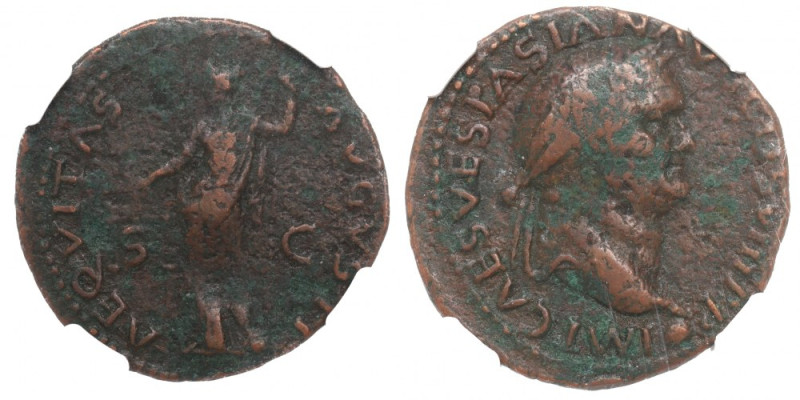 Roman Empire, Vespasian, As - NGC F Obiegowy przykład lubiane emisji. Awers: gło...