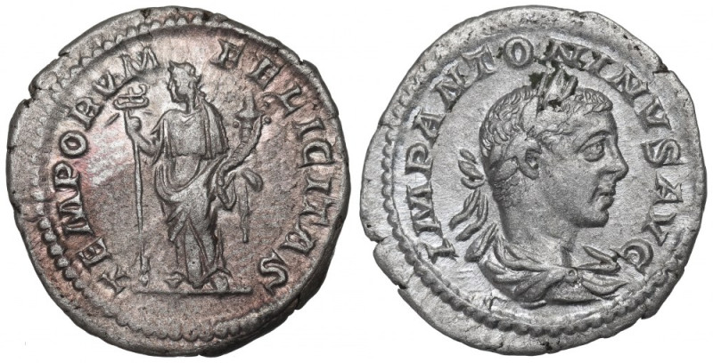 Roman Empire, Elagabalus, Denarius Bardzo ładny przykład tej emisji. Awers: popi...