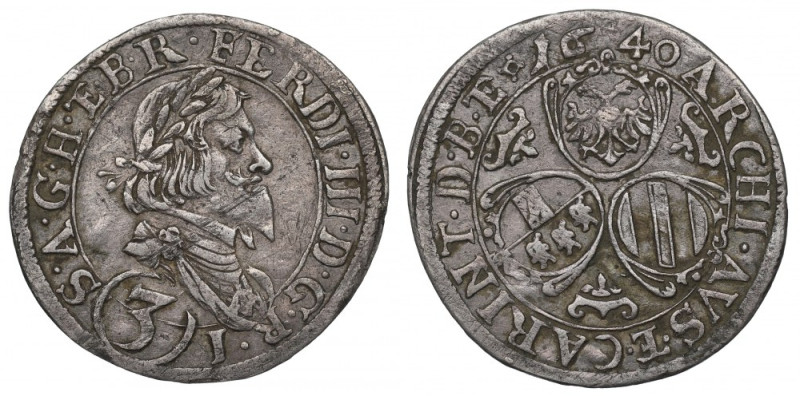 Austria, Ferdinand III, 3 kreuzer 1640 Ładny przykład tej emisji. Reference: Kra...