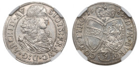 Austria, Sigismund Franz, 3 kreuzer 1665, Hall - NGC AU Details