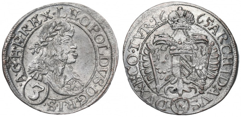 Austria, Leopold I, 3 kreuzer 1665, Vienna Bardzo ładny przykład tej emisji. Ref...