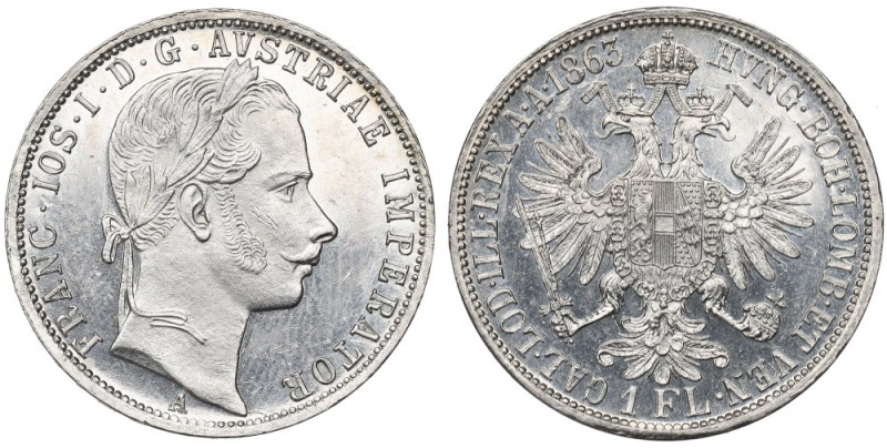 Austria-Hungary, Franz Joseph I, 1 florin 1863 Piękny przykład florena. Znakomit...