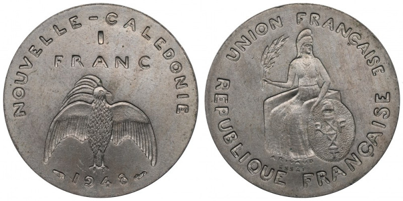 France, New Caledonie, 1 franc 1948 - ESSAI Piękny przykład rzadkiej pozycji. 
...