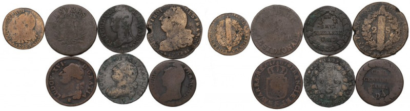 France, Lot of copper coins Ciekawy zestaw różnych emisji.